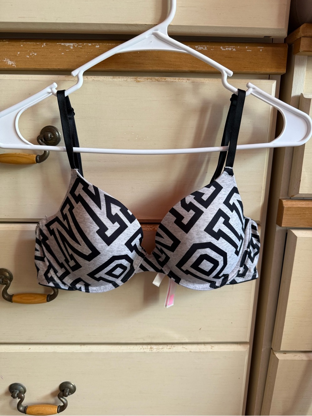 Victoria's Secret Black & Gray Logo Padded T-Shirt Bra